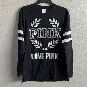 Victoria’s Secret pink bling logo black long sleeve tee